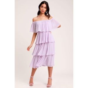 Lavender Off-the-Shoulder Ruffle Midi Dress